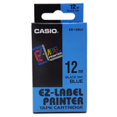 Casio XR-12BU1 Tape Cassette, 12mm X 8m, Black on Blue